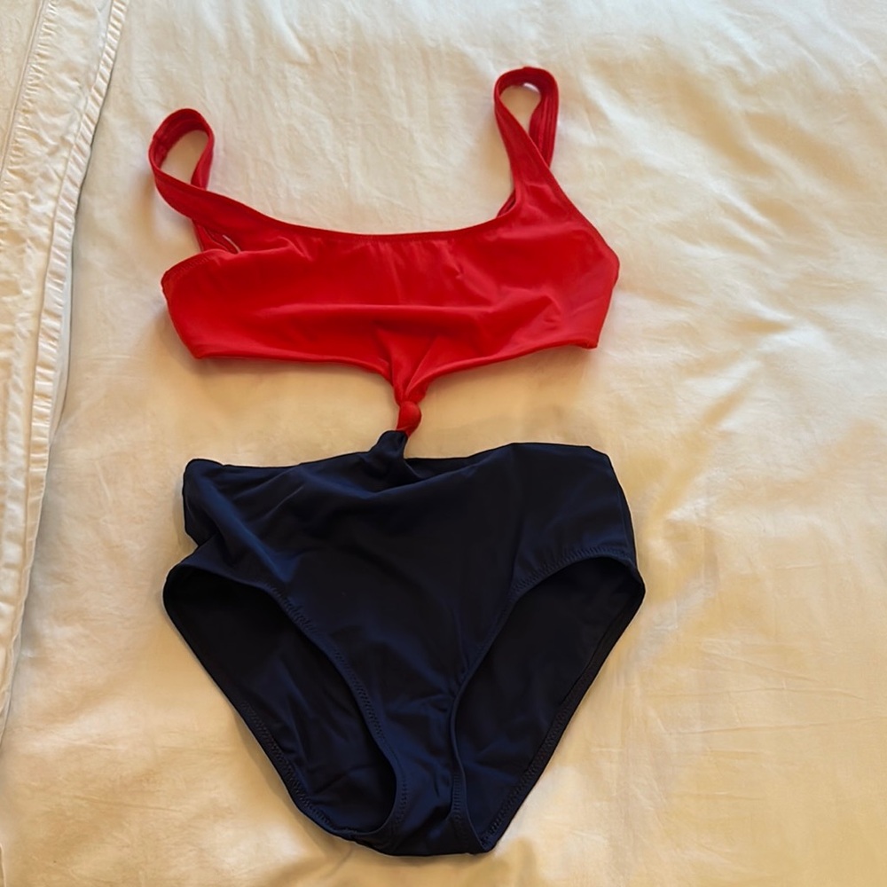 Solid and striped cutout one piece swimsuit